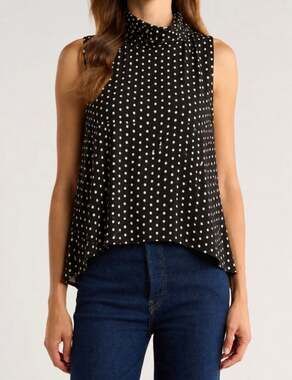 Jillian Nicole Black and White Polka Dot Sleeveless Mock Neck Top XL